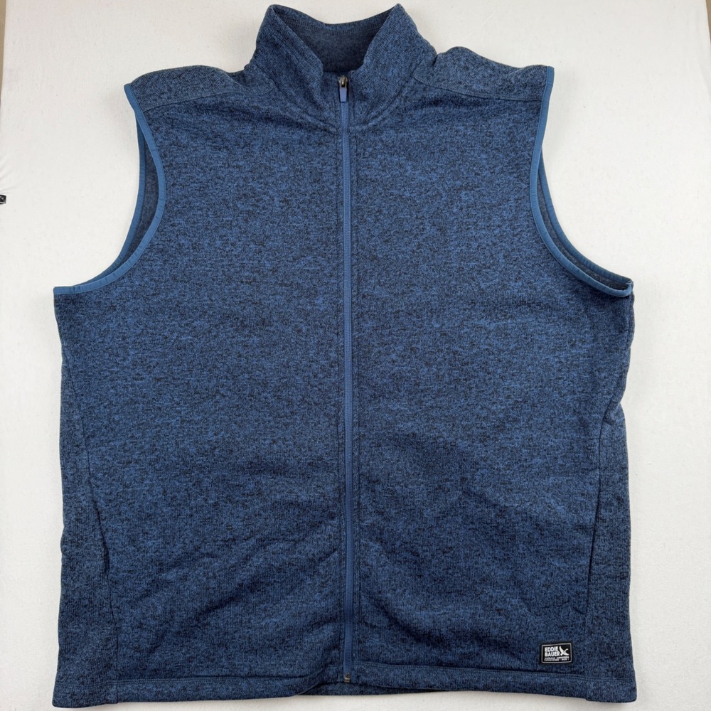 Eddie Bauer Radiator Fleece Vest Mens 2XL Blue Heathered Full Zip Soft Stretch
